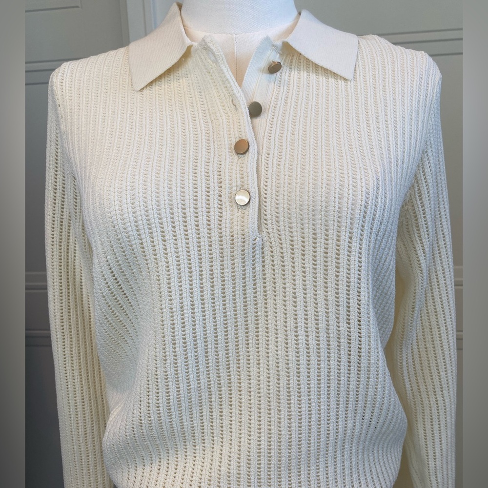 rag & bone Cream Open Knit Polo Style Summer Sweater Medium Cotton Blend NWT - Picture 4 of 12